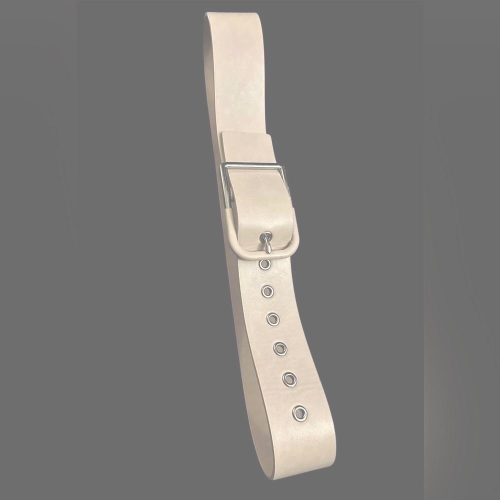 Beige Leather Belt with Silver Buckle